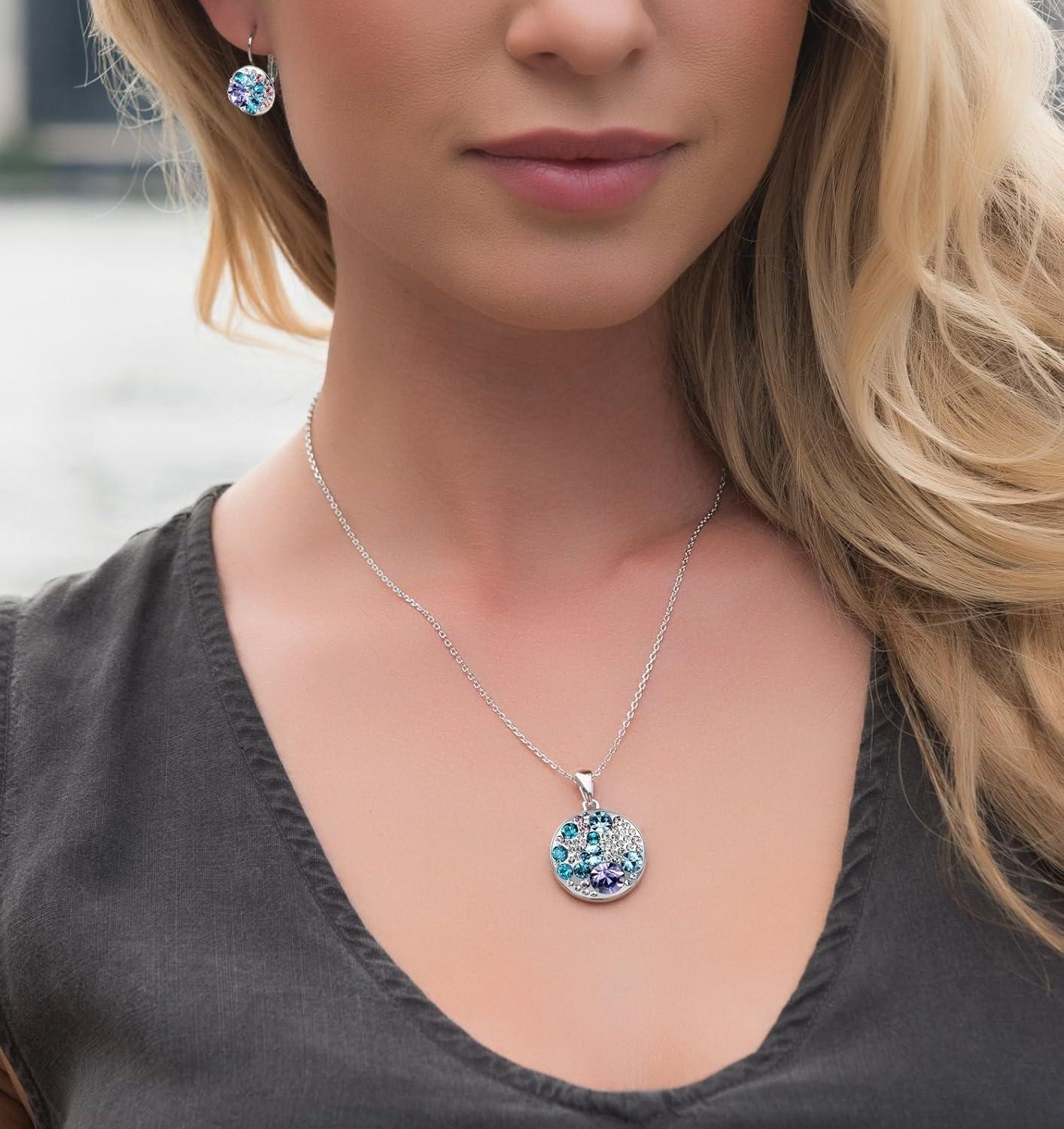 imageLeafael Ocean Bubble Womens Crystal Jewelry Set Costume Fashion Pendant Necklace Earring Silver Tone or 18K Rose Gold Plated 18 2 Birthday Gifts for WomenBlue Purple CrystalsSilvertone Chain