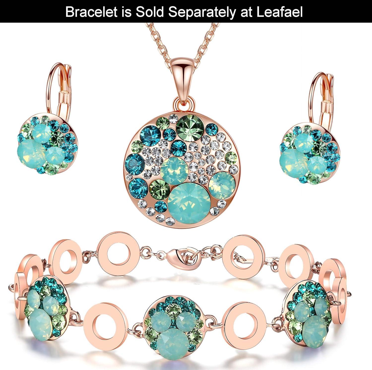 imageLeafael Ocean Bubble Womens Crystal Jewelry Set Costume Fashion Pendant Necklace Earring Silver Tone or 18K Rose Gold Plated 18 2 Birthday Gifts for WomenGreen CrystalsRose Gold Plated Chain