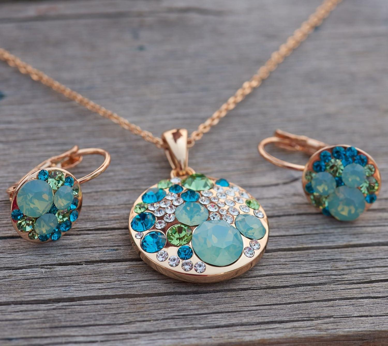 imageLeafael Ocean Bubble Womens Crystal Jewelry Set Costume Fashion Pendant Necklace Earring Silver Tone or 18K Rose Gold Plated 18 2 Birthday Gifts for WomenGreen CrystalsRose Gold Plated Chain