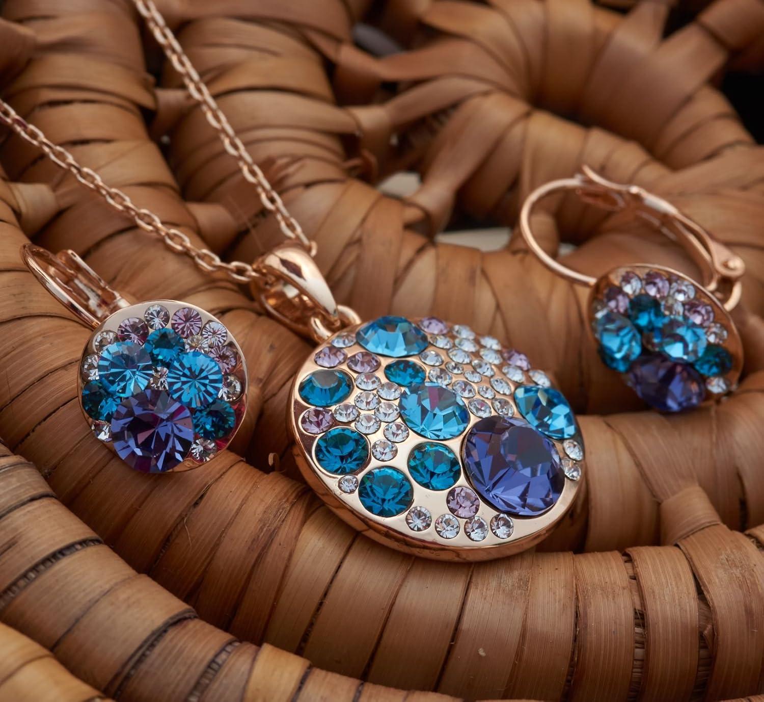 imageLeafael Ocean Bubble Womens Crystal Jewelry Set Costume Fashion Pendant Necklace Earring Silver Tone or 18K Rose Gold Plated 18 2 Birthday Gifts for WomenBlue Purple CrystalsRose Gold Plated Chain