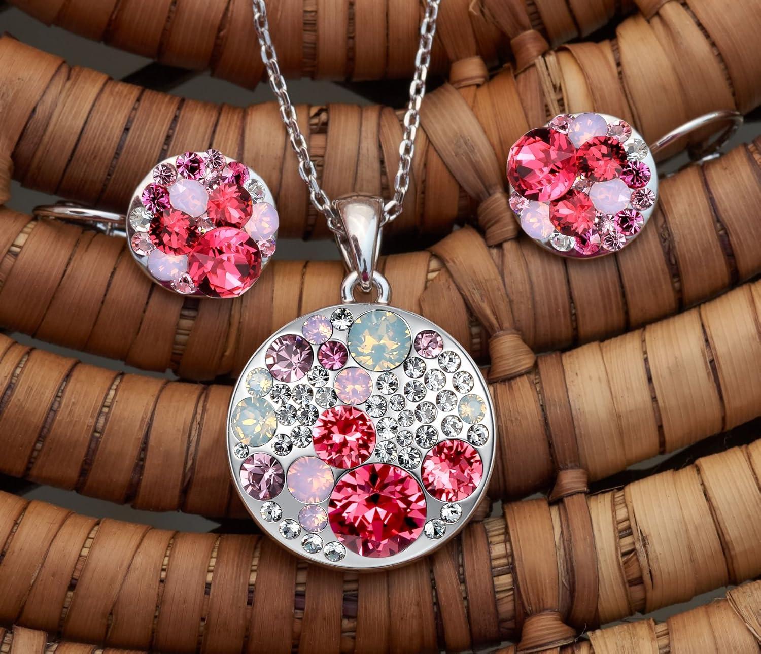 imageLeafael Ocean Bubble Womens Crystal Jewelry Set Costume Fashion Pendant Necklace Earring Silver Tone or 18K Rose Gold Plated 18 2 Birthday Gifts for WomenPink Red CrystalsSilvertone Chain