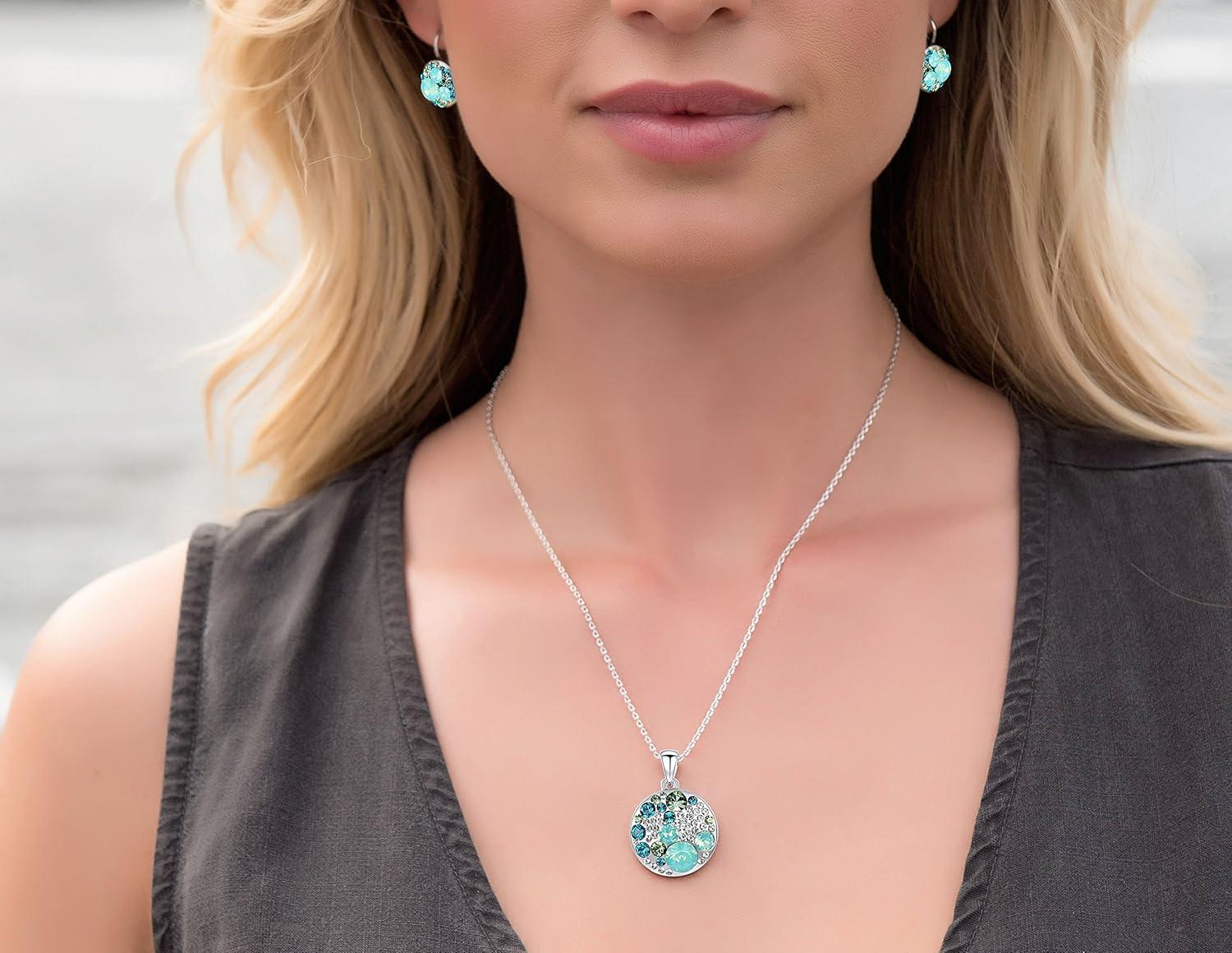 imageLeafael Ocean Bubble Womens Crystal Jewelry Set Costume Fashion Pendant Necklace Earring Silver Tone or 18K Rose Gold Plated 18 2 Birthday Gifts for WomenGreen CrystalsSilvertone Chain