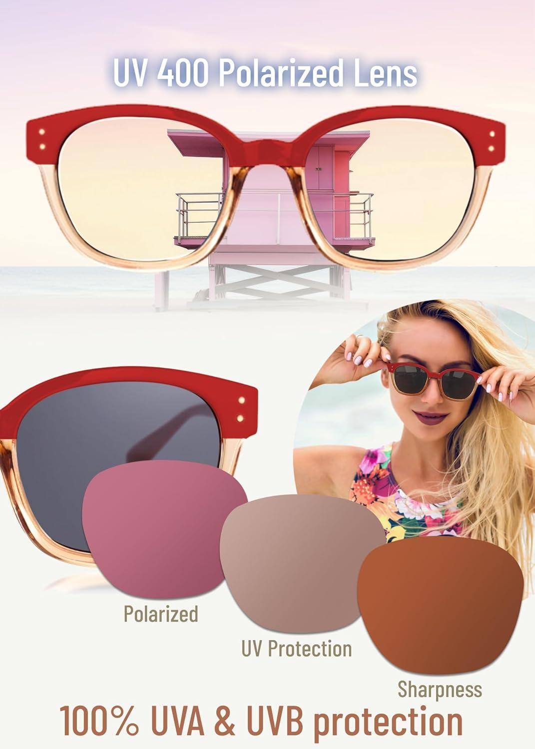 imageLeafael Polarized Sunglasses Womens Trendy Two Tone Design UV400 100 Protection Retro Square Frame Lifestyle amp Active01 Red