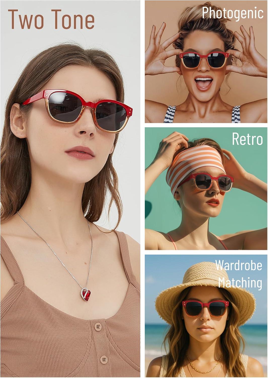 imageLeafael Polarized Sunglasses Womens Trendy Two Tone Design UV400 100 Protection Retro Square Frame Lifestyle amp Active01 Red