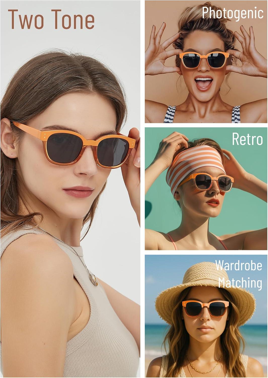 imageLeafael Polarized Sunglasses Womens Trendy Two Tone Design UV400 100 Protection Retro Square Frame Lifestyle amp Active02 Orange