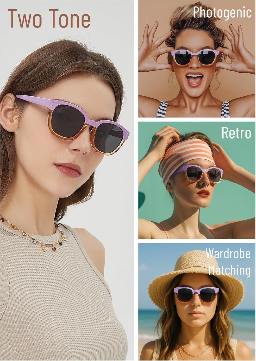imageLeafael Polarized Sunglasses Womens Trendy Two Tone Design UV400 100 Protection Retro Square Frame Lifestyle amp Active07 Light Purple