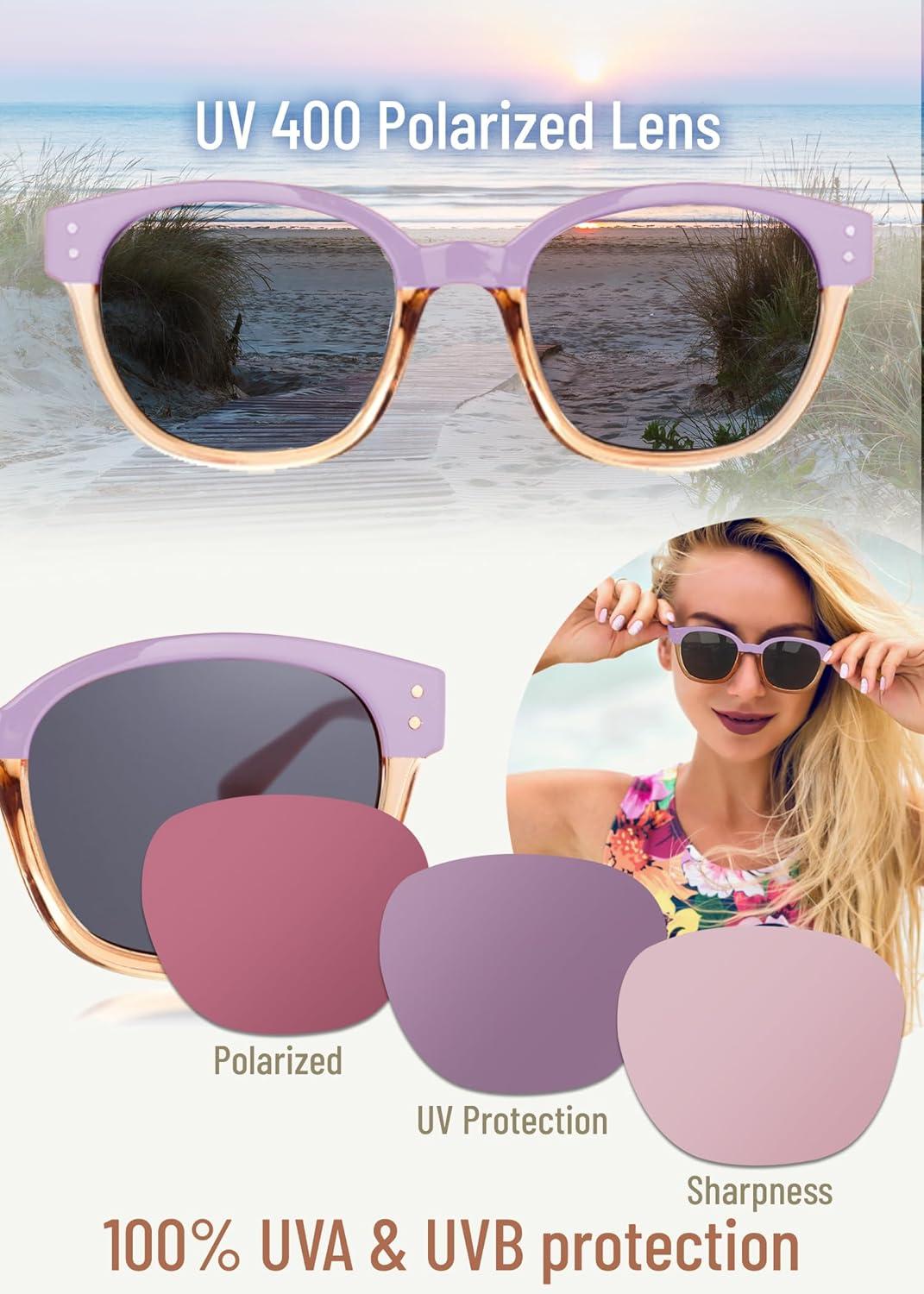 imageLeafael Polarized Sunglasses Womens Trendy Two Tone Design UV400 100 Protection Retro Square Frame Lifestyle amp Active07 Light Purple