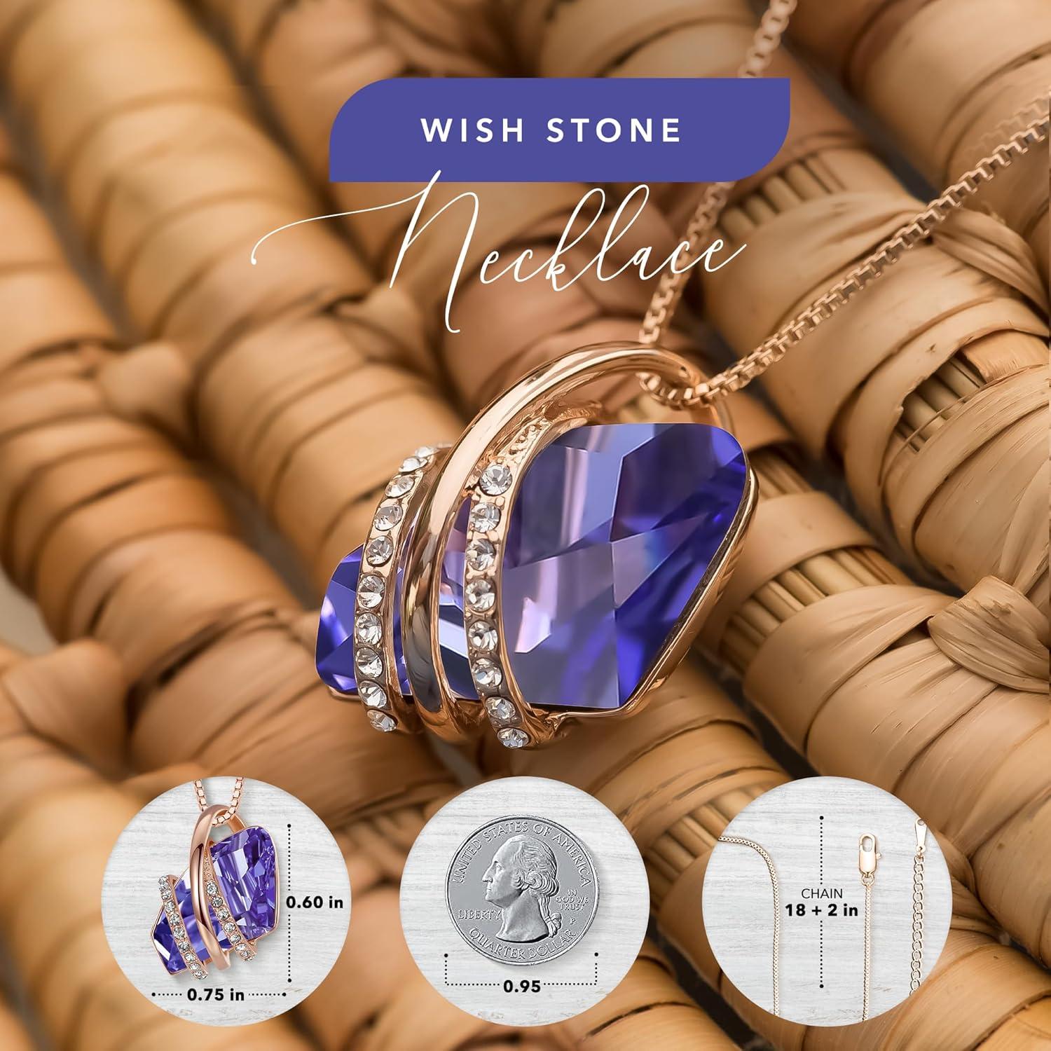 imageLeafael Wish Stone Necklace Stud Earrings and Bracelet Jewelry Set for Women February Birthstone Tanzanite Purple Crystal Jewelry Silver Tone Gifts for Women