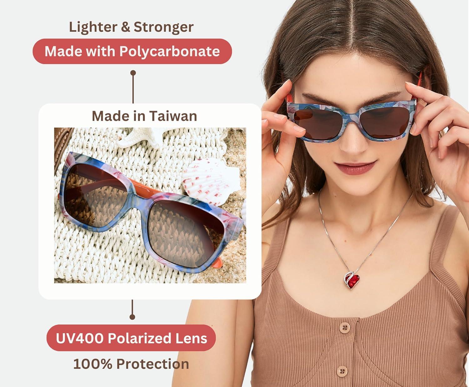 imageSunglasses Womens Trendy Retro Floral Design Polarized Lens UV Protection Square Cat Eye Frame Casual amp Active Wear02 Square Cat Eye Red Legs Rose Flower Print
