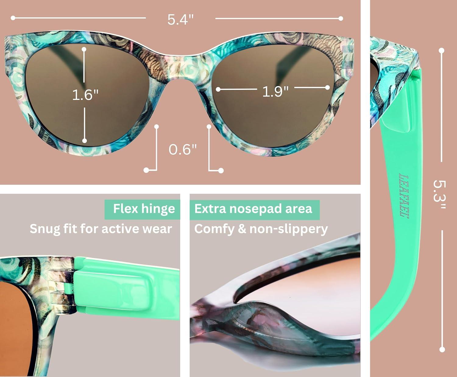 imageSunglasses Womens Trendy Retro Floral Design Polarized Lens UV Protection Square Cat Eye Frame Casual amp Active Wear03 Round Cat Eye Green Legs Modern Art Floral Print