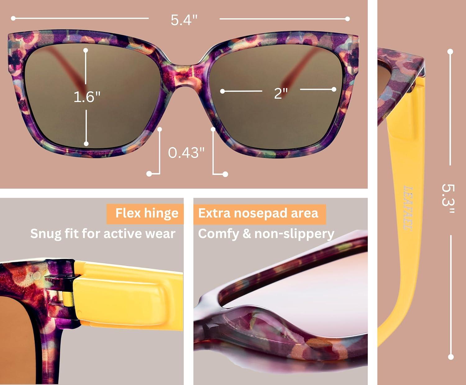 imageSunglasses Womens Trendy Retro Floral Design Polarized Lens UV Protection Square Cat Eye Frame Casual amp Active Wear05 Square Cat Eye Orange Legs Purple Floral Print