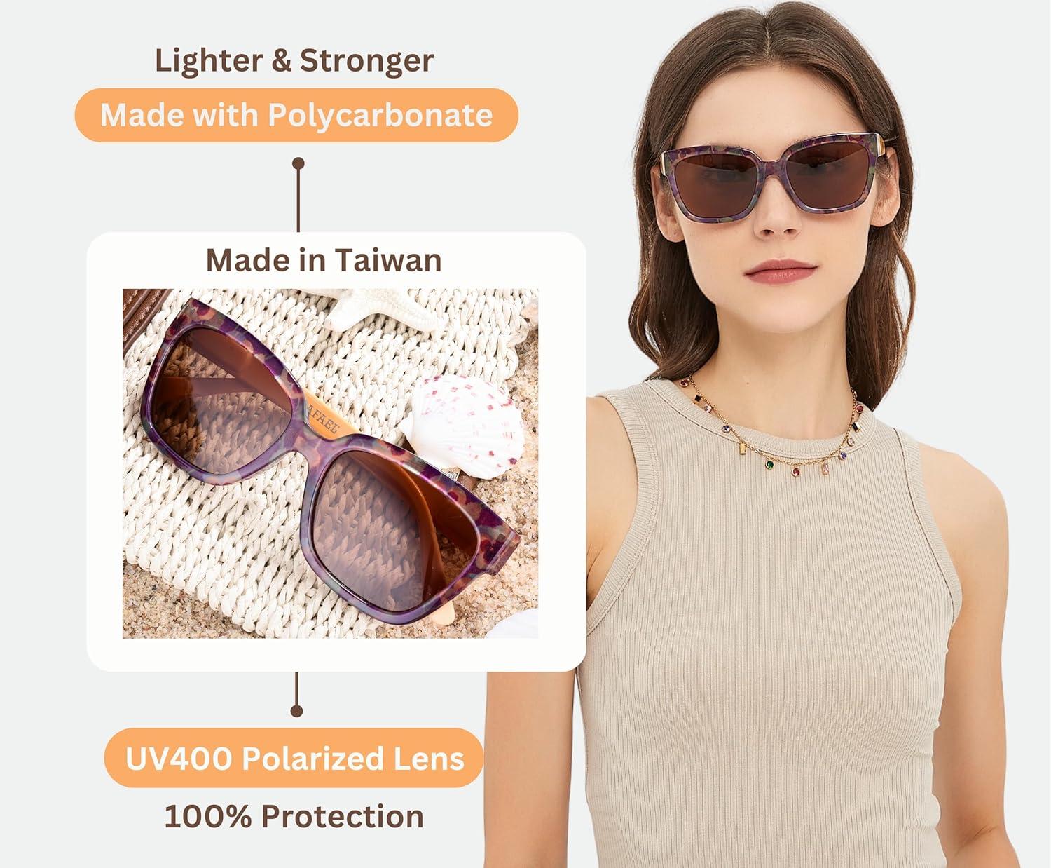 imageSunglasses Womens Trendy Retro Floral Design Polarized Lens UV Protection Square Cat Eye Frame Casual amp Active Wear05 Square Cat Eye Orange Legs Purple Floral Print
