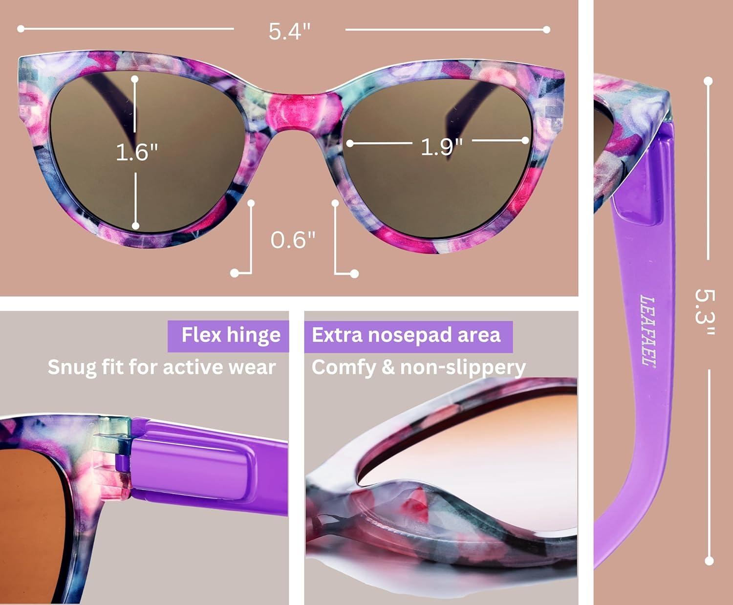 imageSunglasses Womens Trendy Retro Floral Design Polarized Lens UV Protection Square Cat Eye Frame Casual amp Active Wear06 Round Cat Eye Purple Legs Rose Flower Print