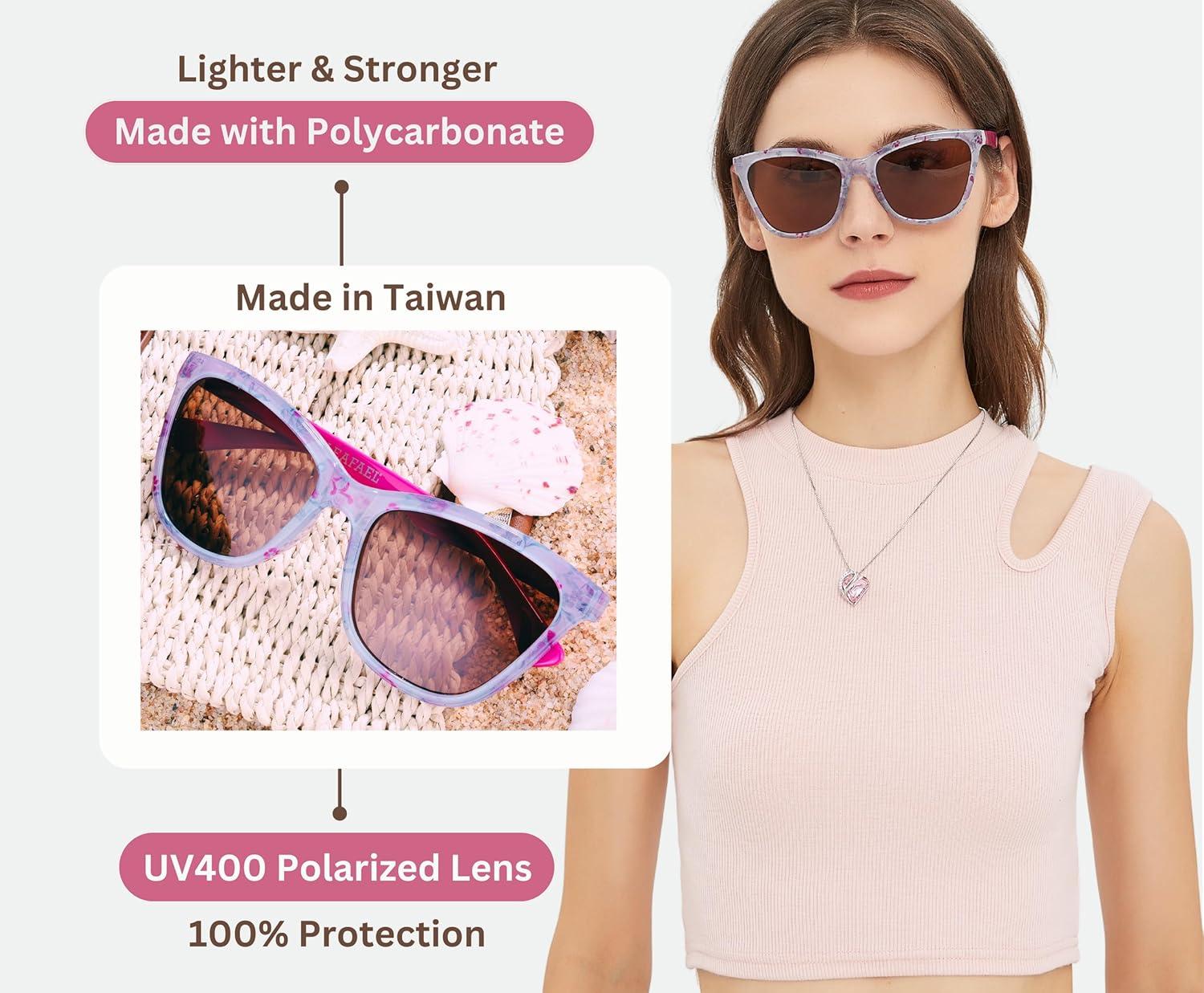 imageSunglasses Womens Trendy Retro Floral Design Polarized Lens UV Protection Square Cat Eye Frame Casual amp Active Wear08 Classic Cat Eye Pink Legs Daisy Floral Print