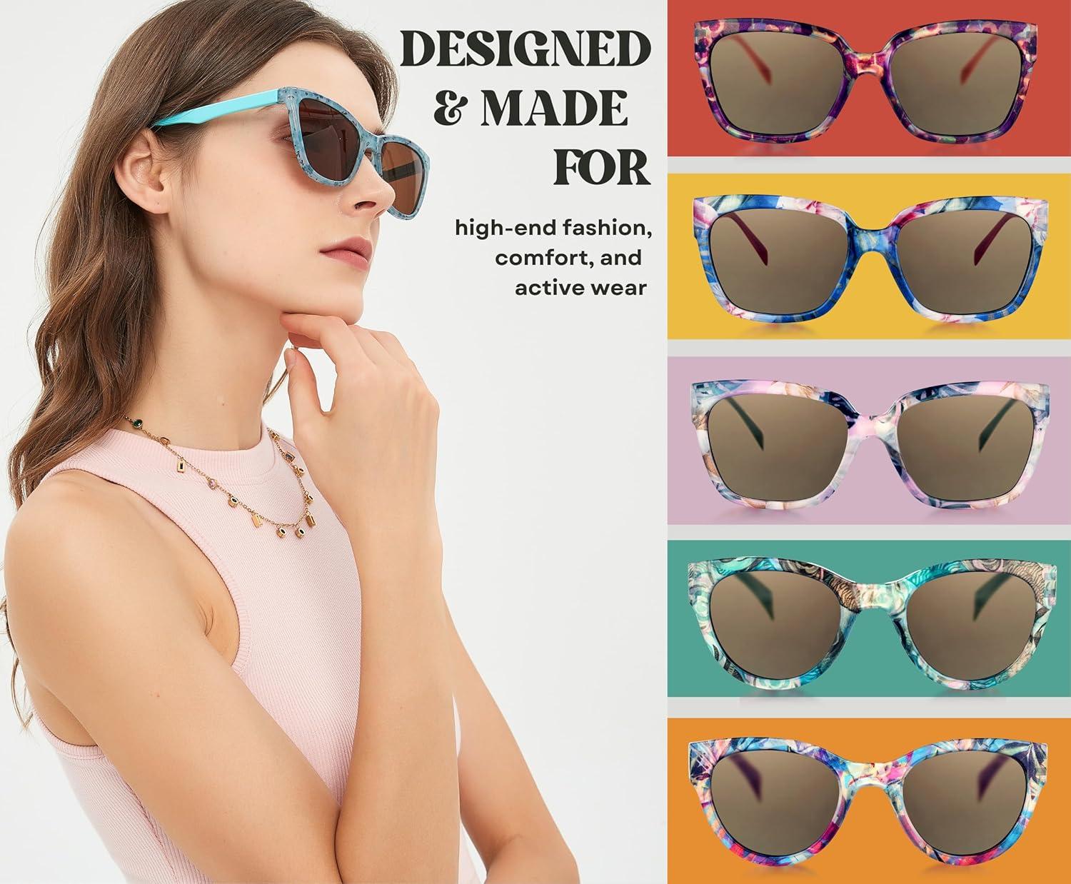 imageSunglasses Womens Trendy Retro Floral Design Polarized Lens UV Protection Square Cat Eye Frame Casual amp Active Wear09 Classic Cat Eye Blue Legs Daisy Floral Print
