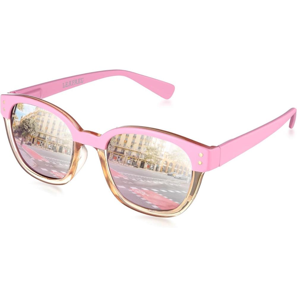 imageLeafael Polarized Sunglasses Womens Trendy Two Tone Design UV400 100 Protection Retro Square Frame Lifestyle amp Active05 Light Pink