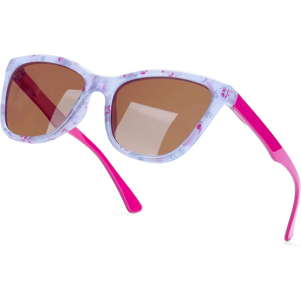 imageSunglasses Womens Trendy Retro Floral Design Polarized Lens UV Protection Square Cat Eye Frame Casual amp Active Wear08 Classic Cat Eye Pink Legs Daisy Floral Print