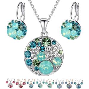 Leafael Ocean Bubble Women’s Crystal Jewelry Set Costume Fashion Pendant Necklace Earring, Silver Tone or 18K Rose Gold Plated, 18″ + 2″, Birthday Gifts for Women(Green Crystals/Silver-tone Chain)
