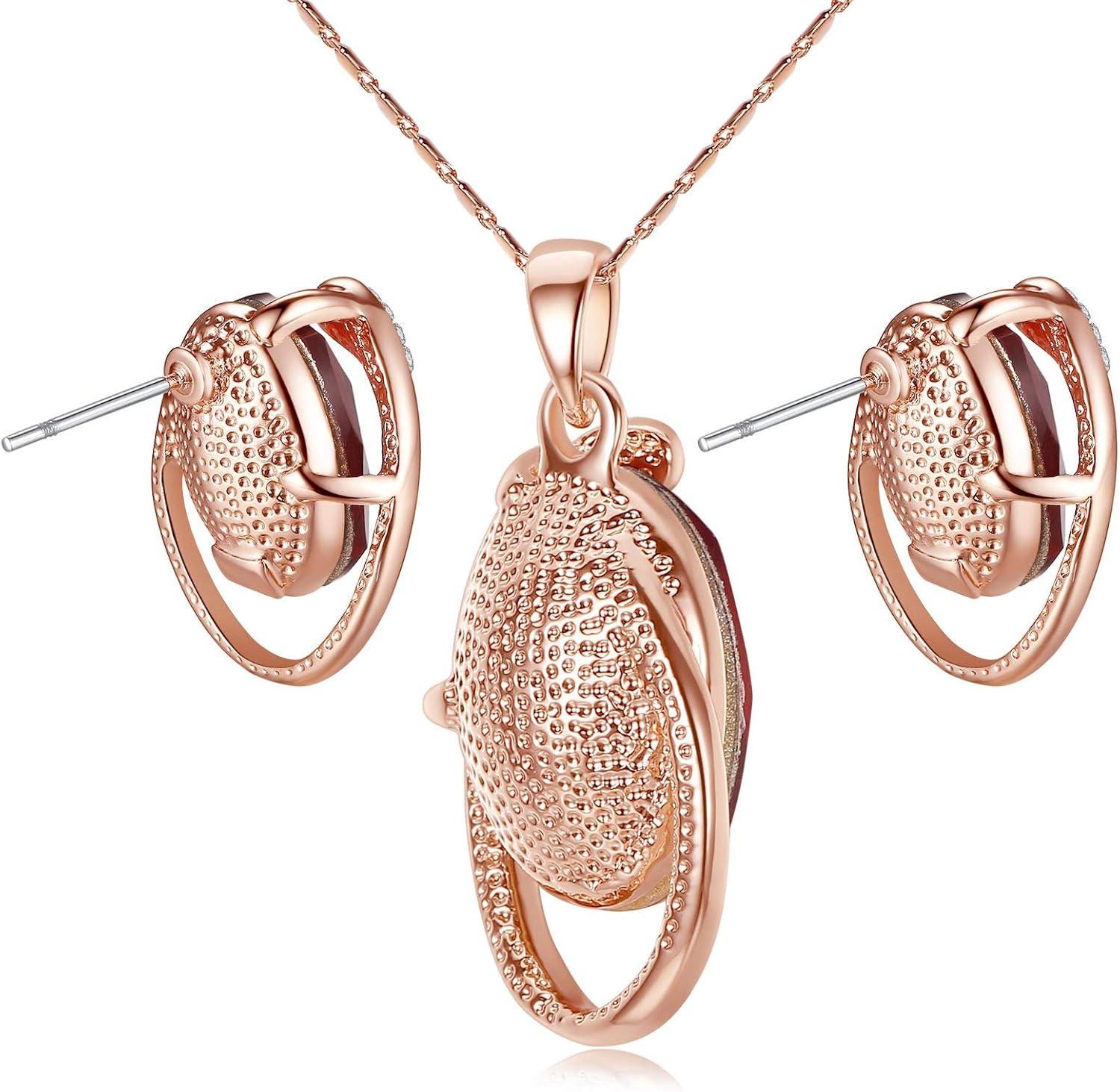 imageLeafael Presented by Miss New York Hidden Dragon Crystal Oval Double Circle Shape Teardrop Jewelry Set Earrings Pendant Necklace 18 2 NickelLeadAllergy Free Luxury Gift BoxRed CrystalRose Gold Plated Chain