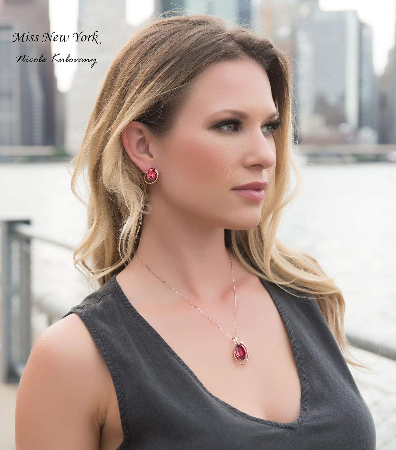 imageLeafael Presented by Miss New York Hidden Dragon Crystal Oval Double Circle Shape Teardrop Jewelry Set Earrings Pendant Necklace 18 2 NickelLeadAllergy Free Luxury Gift BoxRed CrystalRose Gold Plated Chain