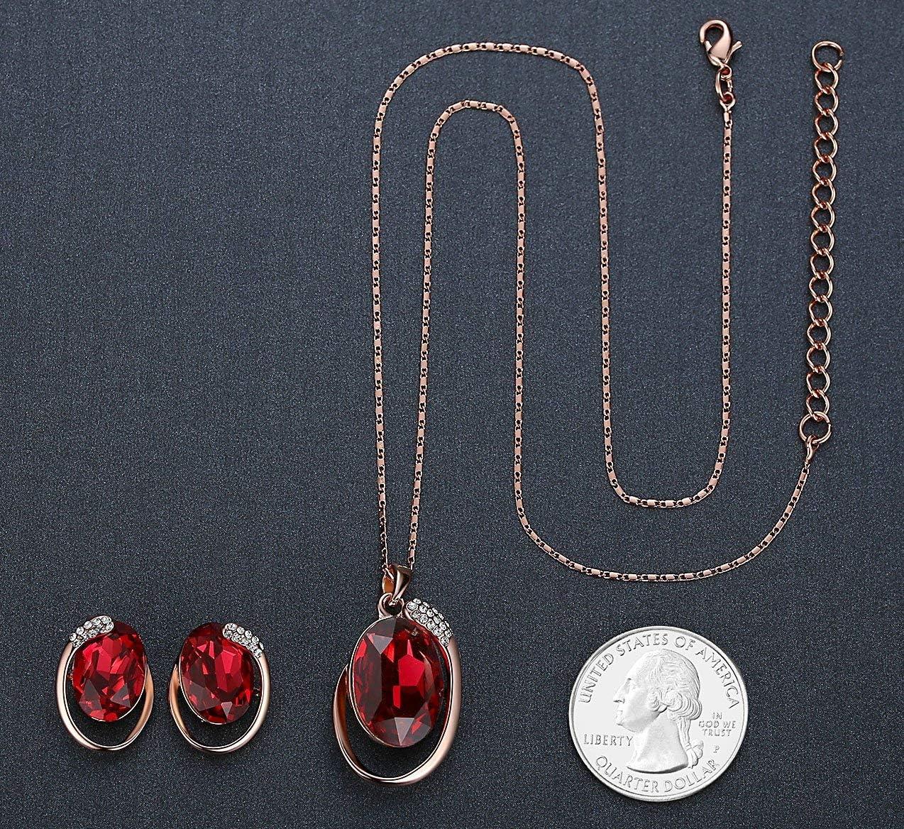 imageLeafael Presented by Miss New York Hidden Dragon Crystal Oval Double Circle Shape Teardrop Jewelry Set Earrings Pendant Necklace 18 2 NickelLeadAllergy Free Luxury Gift BoxRed CrystalRose Gold Plated Chain