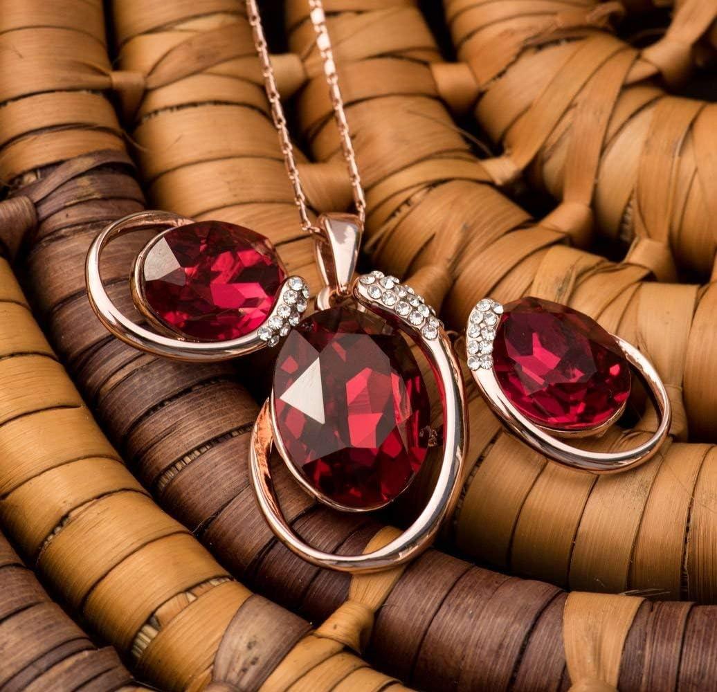 imageLeafael Presented by Miss New York Hidden Dragon Crystal Oval Double Circle Shape Teardrop Jewelry Set Earrings Pendant Necklace 18 2 NickelLeadAllergy Free Luxury Gift BoxRed CrystalRose Gold Plated Chain