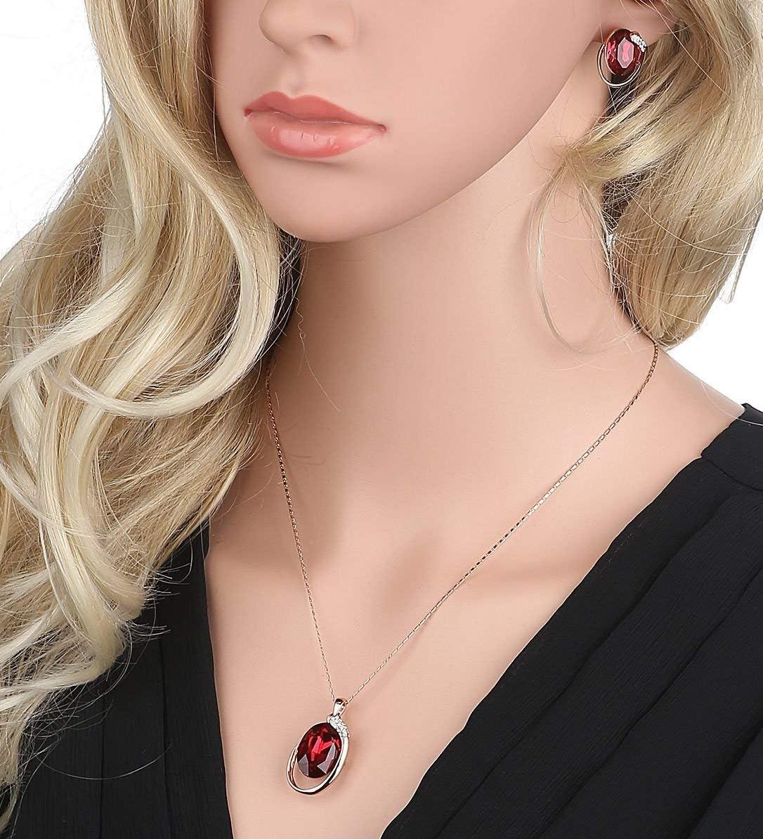 imageLeafael Presented by Miss New York Hidden Dragon Crystal Oval Double Circle Shape Teardrop Jewelry Set Earrings Pendant Necklace 18 2 NickelLeadAllergy Free Luxury Gift BoxRed CrystalRose Gold Plated Chain