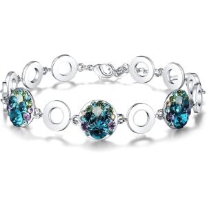 Leafael Ocean Bubble Women’s Link Bracelet Made with Premium Crystals Costume Fashion Jewelry, 7″+2″, Silver Tone or 18K Rose Gold Plated, Gifts for Women