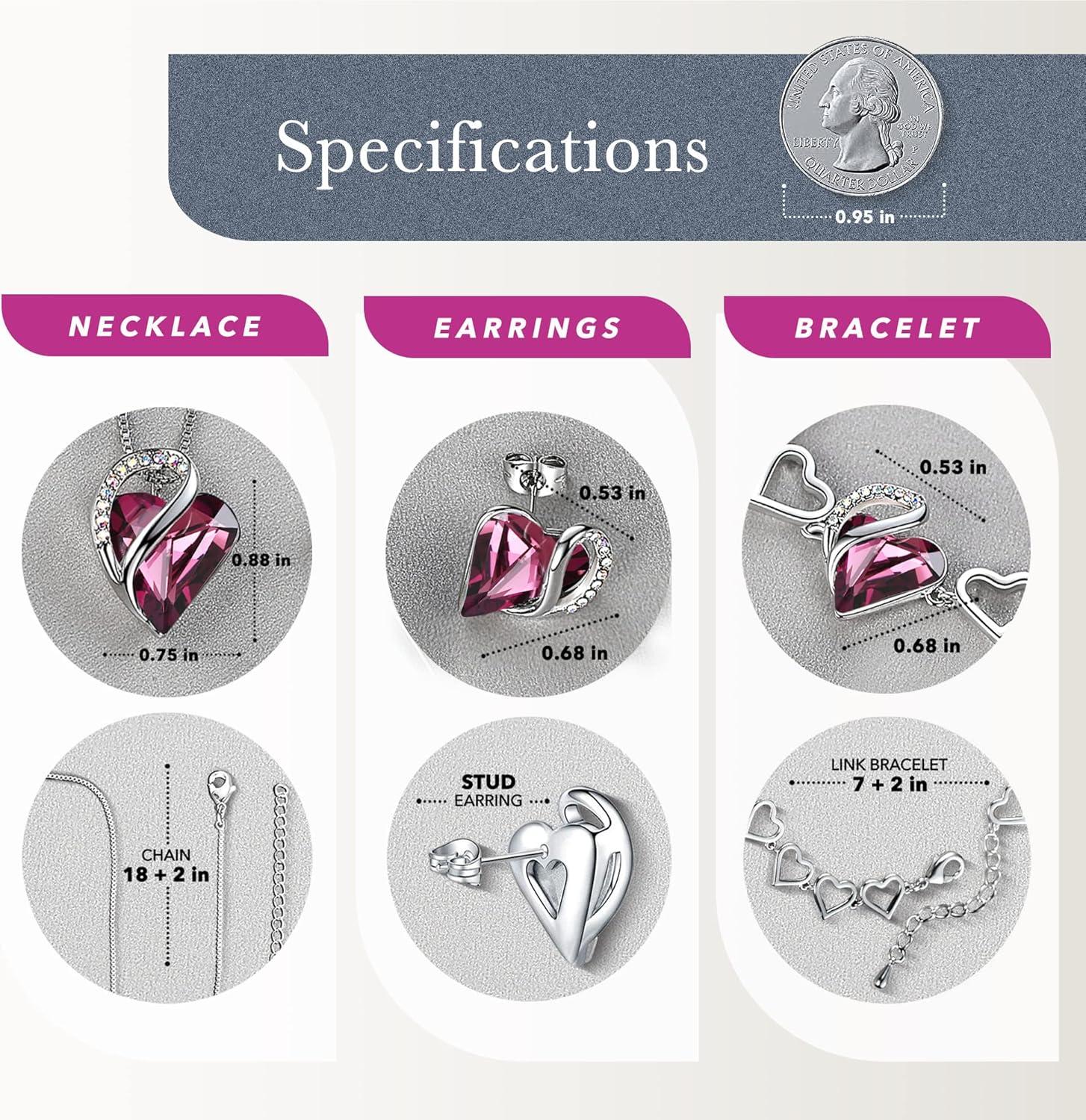 imageLeafael Infinity Love Heart Necklace Stud Earrings and Bracelet for Women February Birthstone Crystal Jewelry Silver Tone Gifts for Women Amethyst Pink