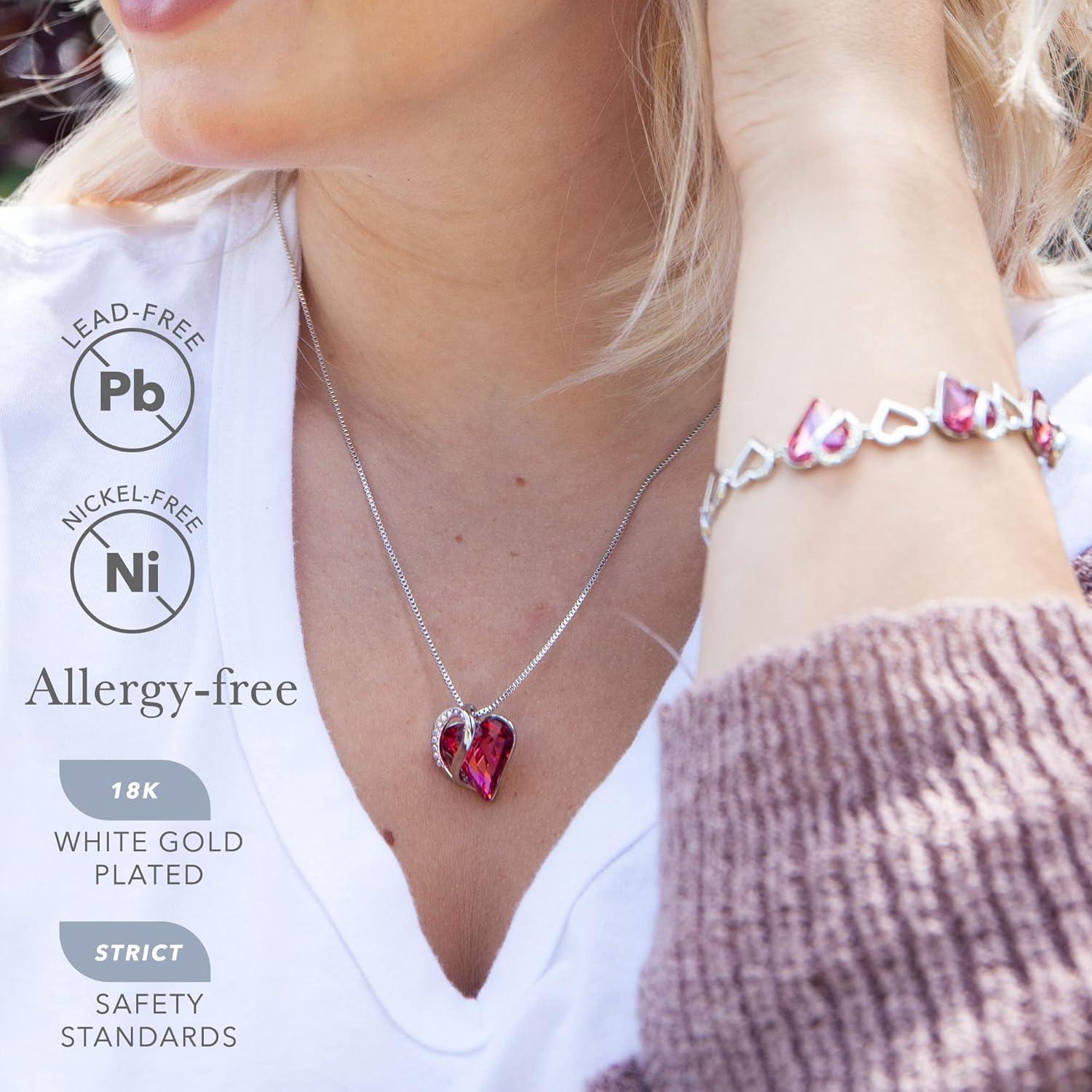 imageLeafael Infinity Love Heart Necklace and Bracelet for Women October Birthstone Crystal Jewelry Silver Tone Bundle Gifts for Women Tourmaline Pink