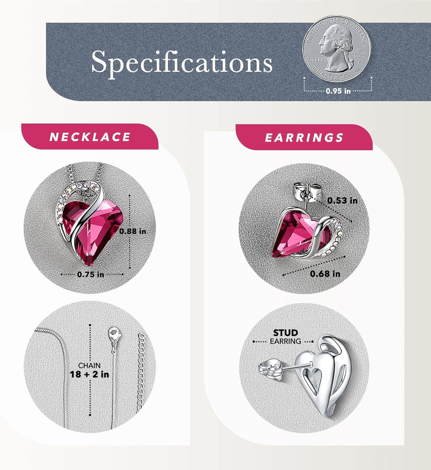 imageLeafael Infinity Love Heart Necklace and Stud Earrings for Women October Birthstone Crystal Jewelry Silver Tone Bundle Gifts for Women Tourmaline Pink