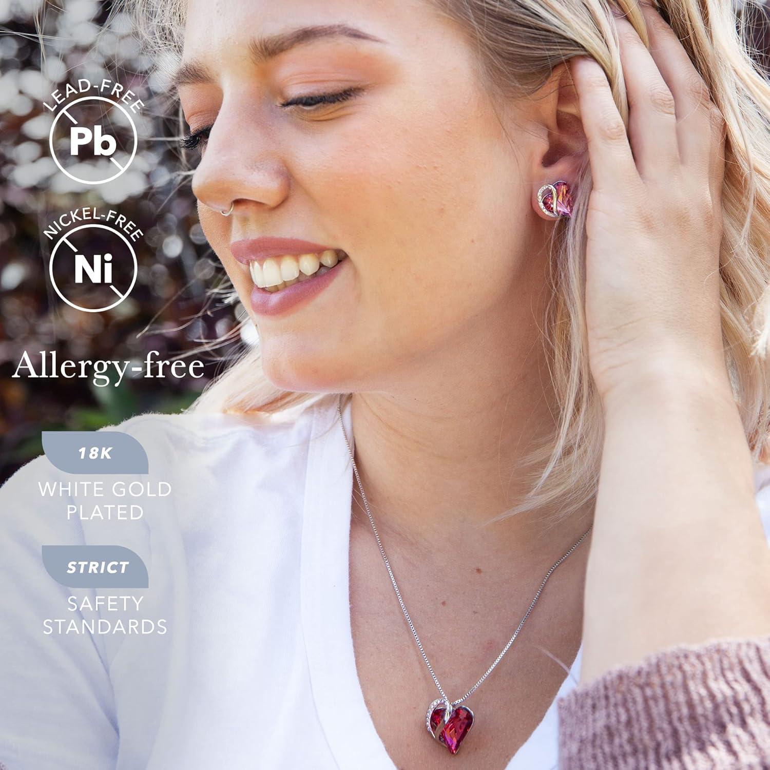 imageLeafael Infinity Love Heart Necklace and Stud Earrings for Women October Birthstone Crystal Jewelry Silver Tone Bundle Gifts for Women Tourmaline Pink