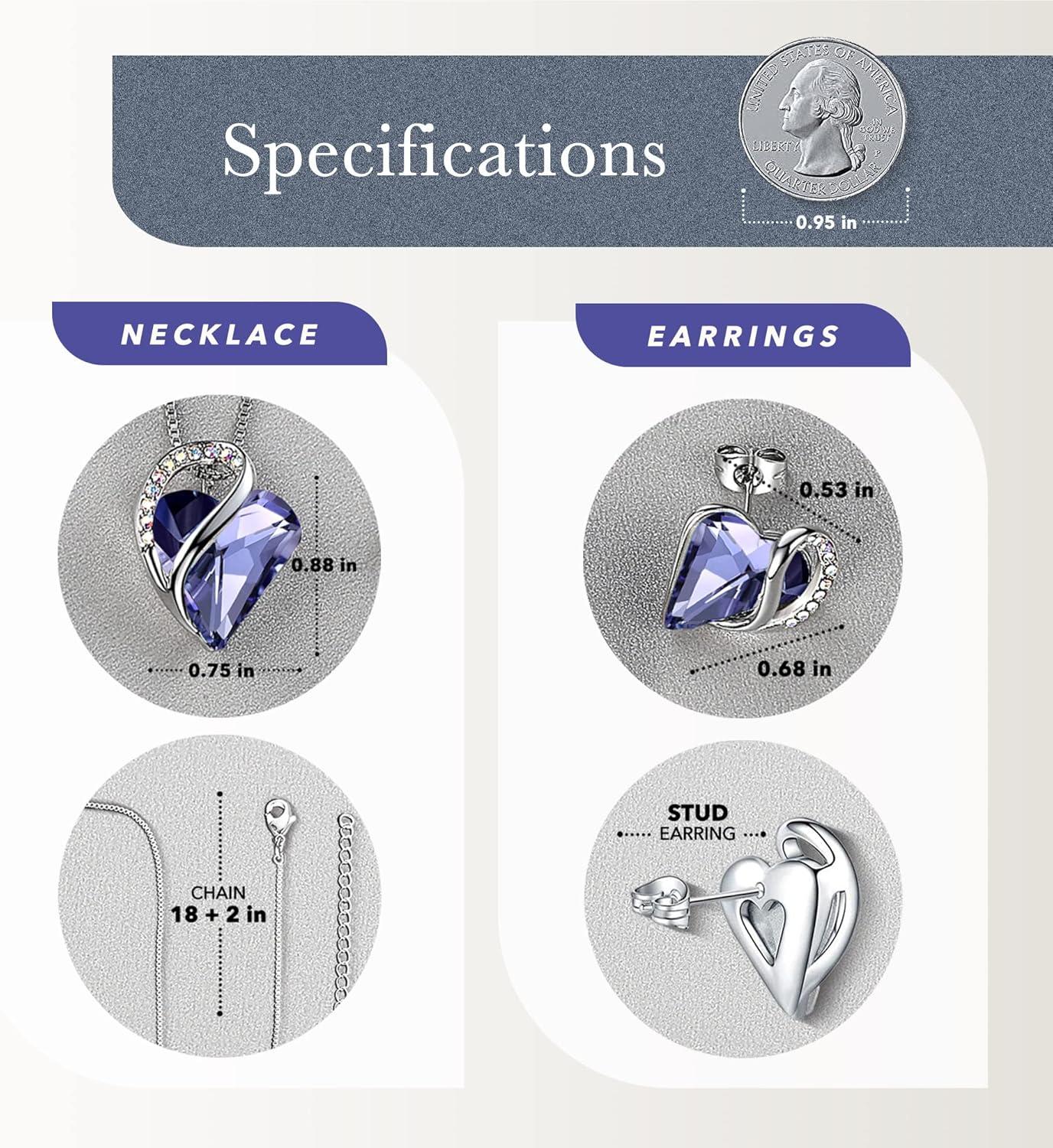 imageLeafael Infinity Love Heart Necklace and Stud Earrings for Women Purple Birthstone Crystal Jewelry Silver Tone Bundle Gifts for Women Tanzanite Purple