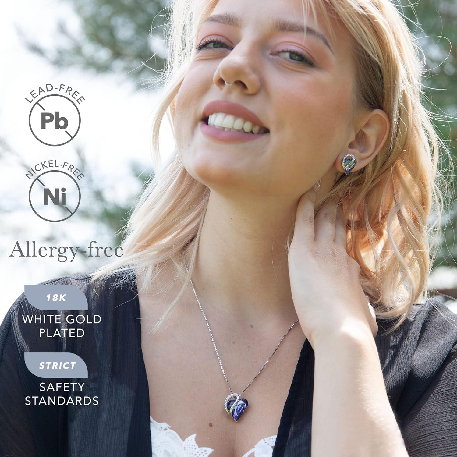 imageLeafael Infinity Love Heart Necklace and Stud Earrings for Women Purple Birthstone Crystal Jewelry Silver Tone Bundle Gifts for Women Tanzanite Purple