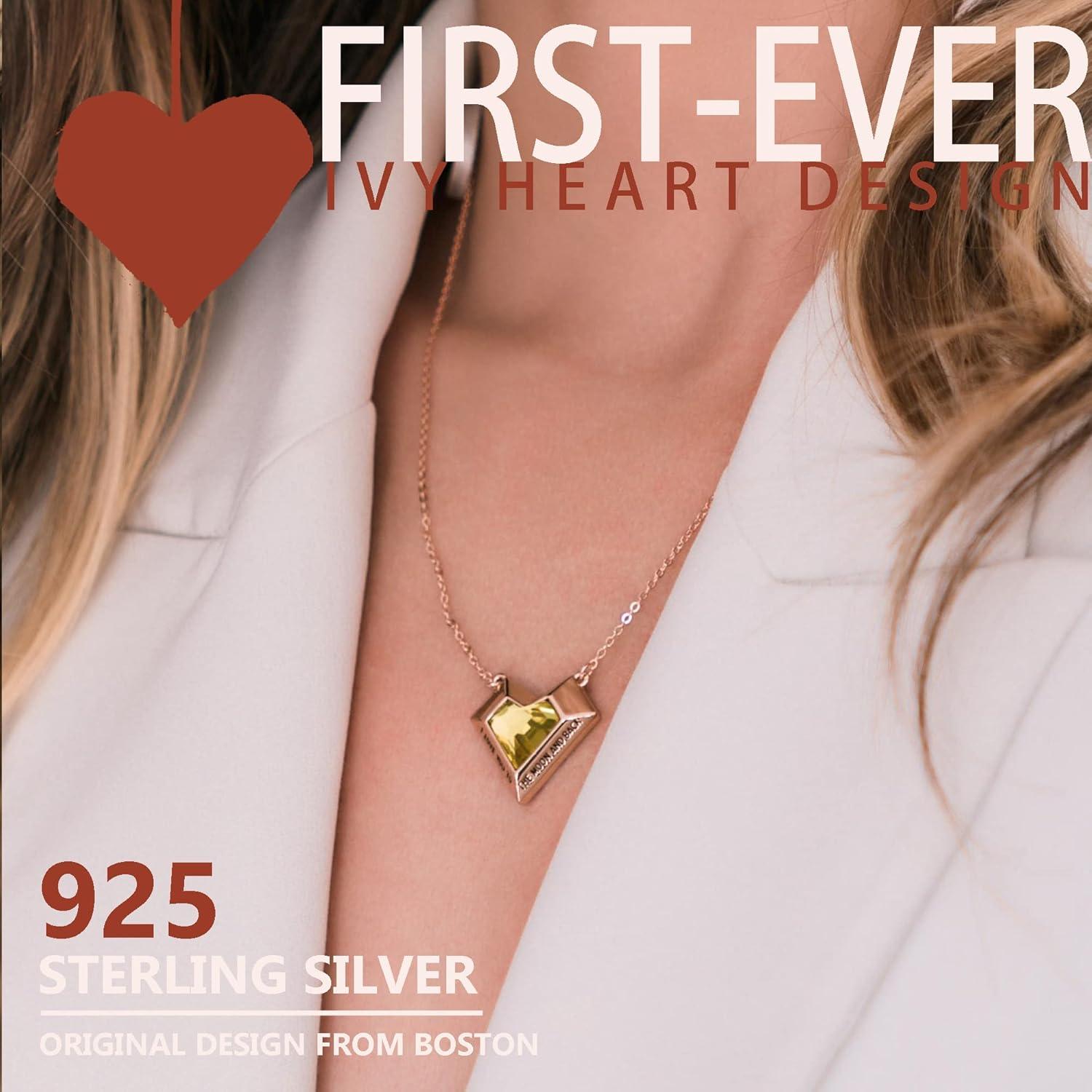 imageLeafael Ivy Heart Necklaces for Women 925 Sterling Silver Chain Birthstone Crystal Geometric 3D Pendant 18K Rose Gold Plated Jewelry Gifts for Her Engraved Words I Love You to The Moon and Back11NovemberCitrine Yellow