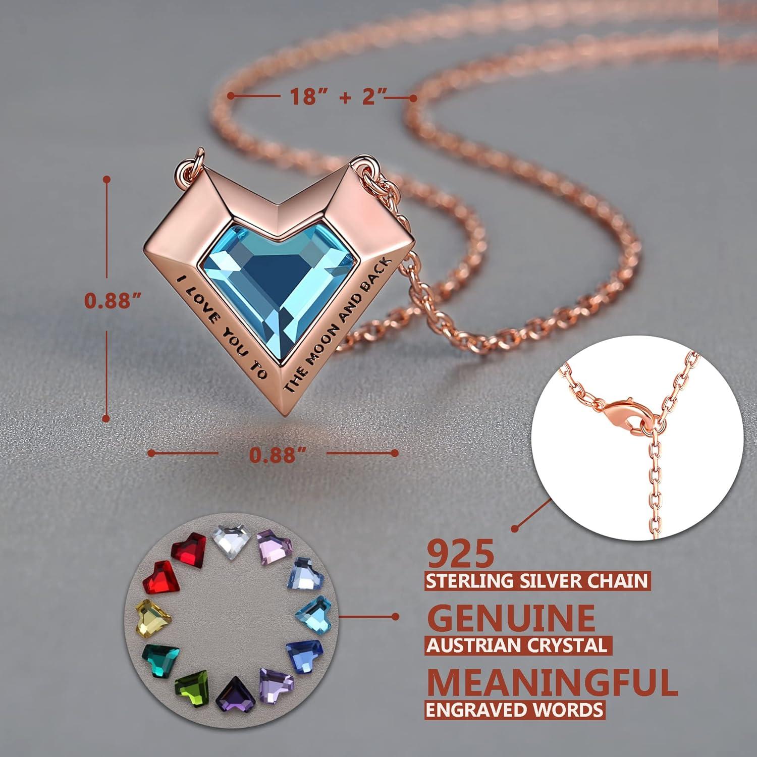 imageLeafael Ivy Heart Necklaces for Women 925 Sterling Silver Chain Birthstone Crystal Geometric 3D Pendant 18K Rose Gold Plated Jewelry Gifts for Her Engraved Words I Love You to The Moon and Back12DecemberTurquoise Blue