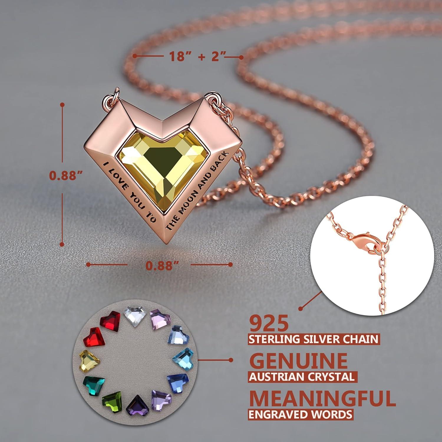 imageLeafael Ivy Heart Necklaces for Women 925 Sterling Silver Chain Birthstone Crystal Geometric 3D Pendant 18K Rose Gold Plated Jewelry Gifts for Her Engraved Words I Love You to The Moon and Back11NovemberCitrine Yellow