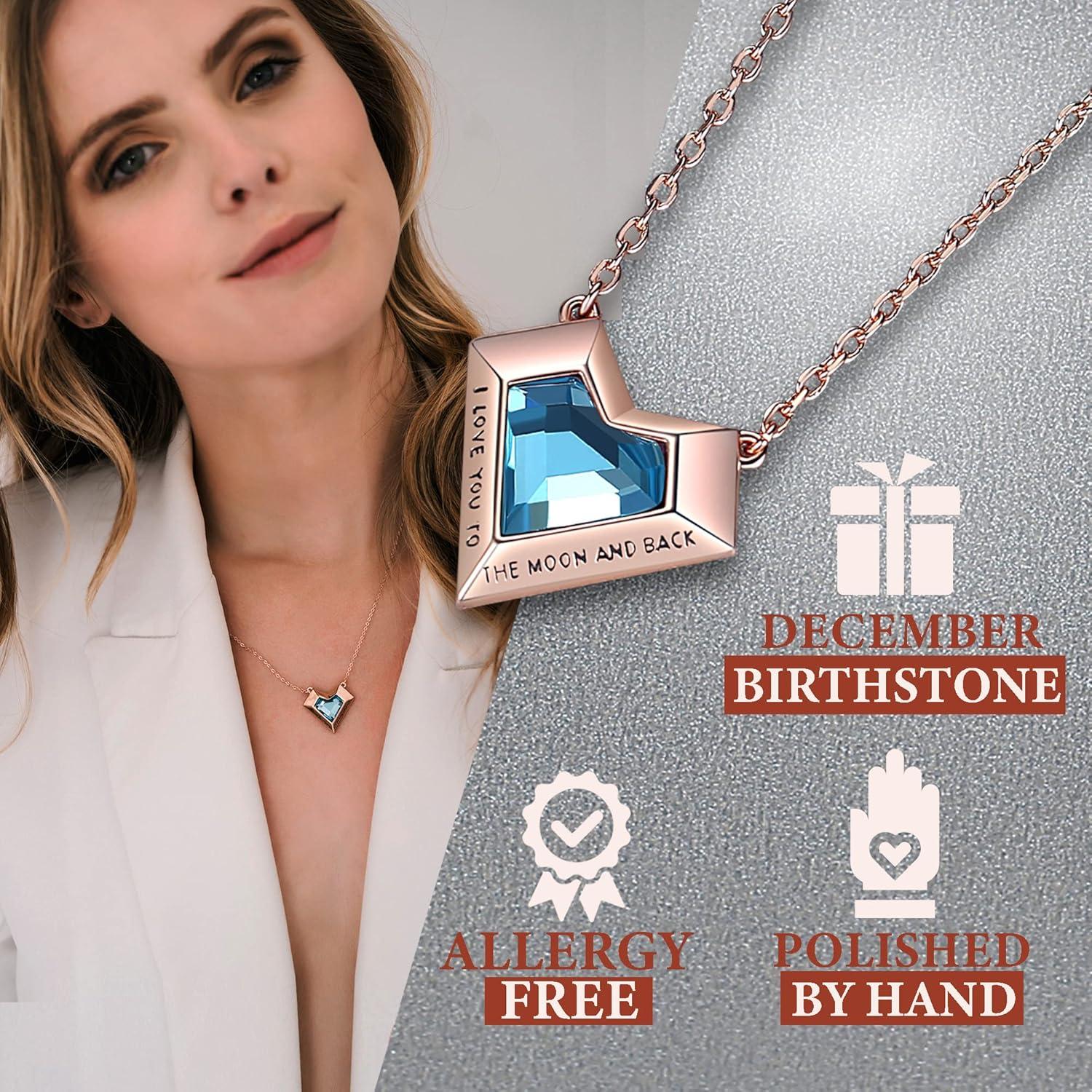 imageLeafael Ivy Heart Necklaces for Women 925 Sterling Silver Chain Birthstone Crystal Geometric 3D Pendant 18K Rose Gold Plated Jewelry Gifts for Her Engraved Words I Love You to The Moon and Back12DecemberTurquoise Blue