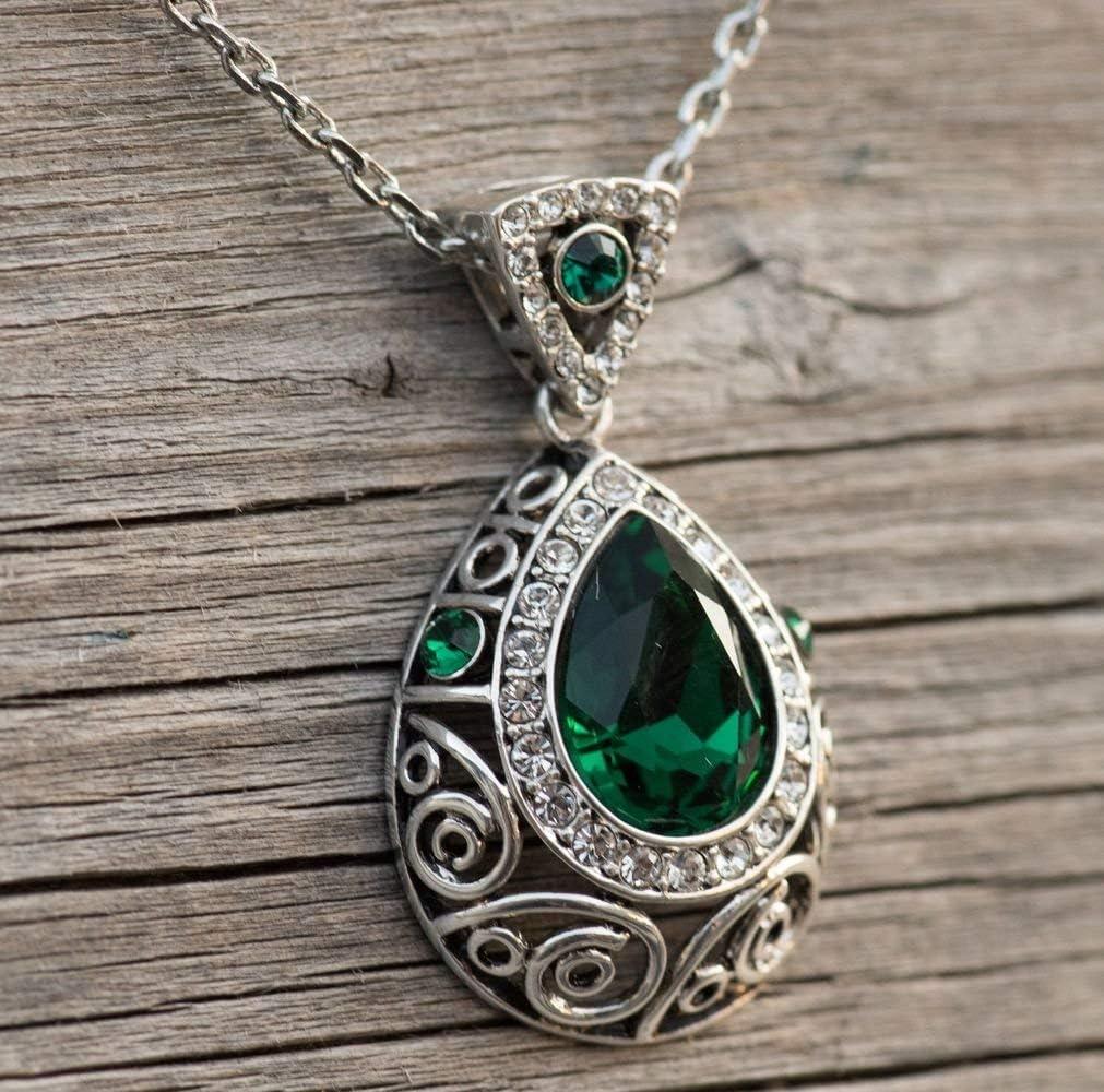 imageLeafael Presented by Miss New York Teardrop Filigree Vintage Style Hypoallergic Jewelry Set Earrings Pendant Necklace Made with Premium Crystals Silvertone 18 2 Gift BoxDark Green CrystalSilvertone Chain