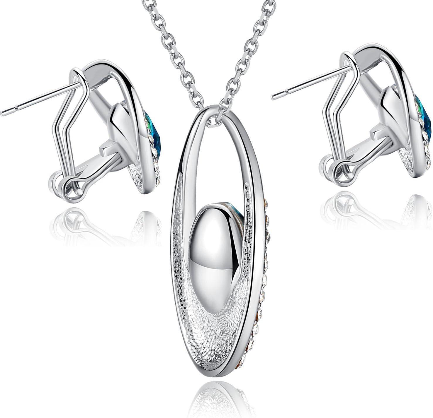 imagePresented by Miss New York Leafael Angels Teardrop Made with Premium Crystals Blue Zircon Jewelry Set Earrings Necklace 18 2 NickelLeadAllergy Free Luxury Gift Boxcrystal