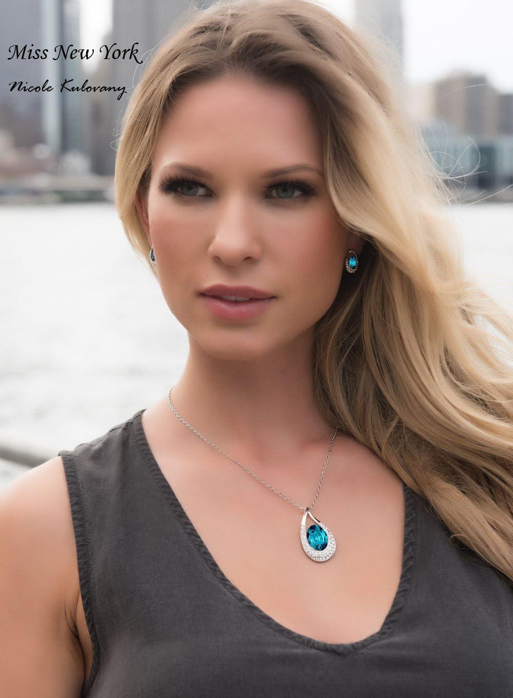 imagePresented by Miss New York Leafael Angels Teardrop Made with Premium Crystals Blue Zircon Jewelry Set Earrings Necklace 18 2 NickelLeadAllergy Free Luxury Gift Boxcrystal
