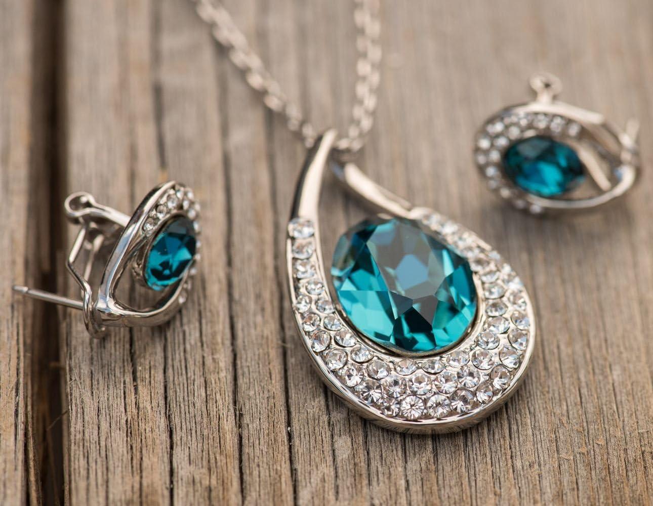 imagePresented by Miss New York Leafael Angels Teardrop Made with Premium Crystals Blue Zircon Jewelry Set Earrings Necklace 18 2 NickelLeadAllergy Free Luxury Gift Boxcrystal