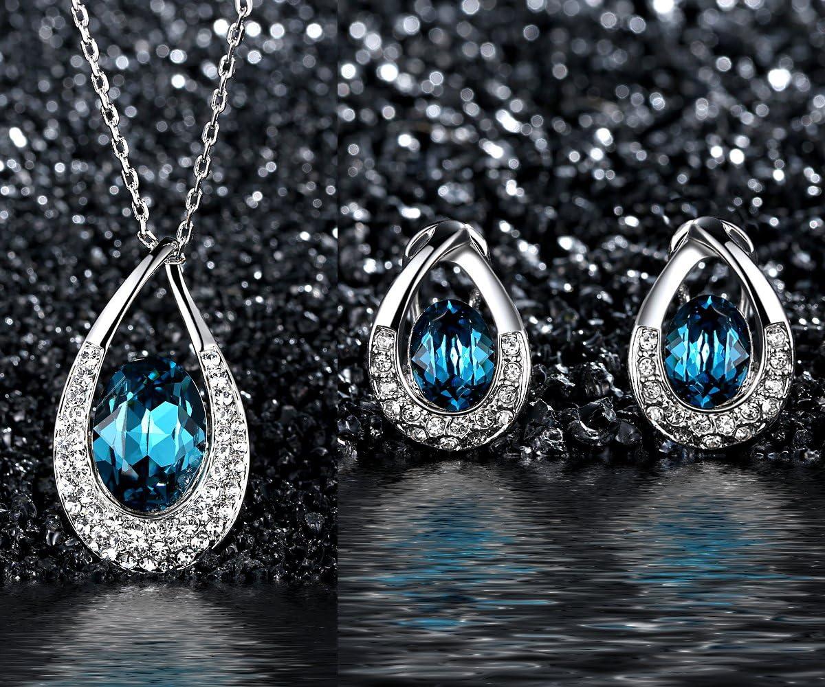 imagePresented by Miss New York Leafael Angels Teardrop Made with Premium Crystals Blue Zircon Jewelry Set Earrings Necklace 18 2 NickelLeadAllergy Free Luxury Gift Boxcrystal