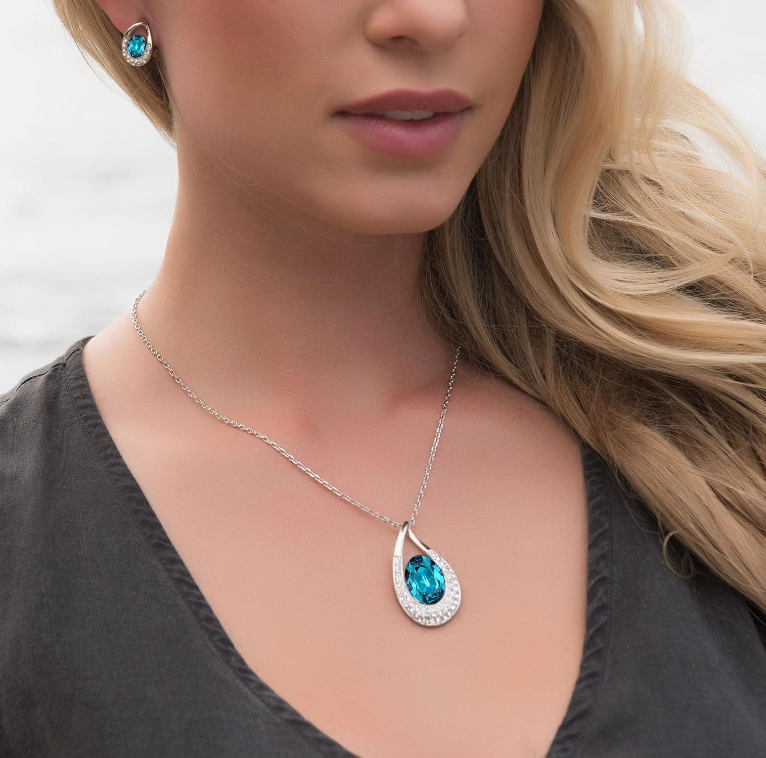 imagePresented by Miss New York Leafael Angels Teardrop Made with Premium Crystals Blue Zircon Jewelry Set Earrings Necklace 18 2 NickelLeadAllergy Free Luxury Gift Boxcrystal