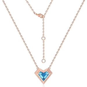 Leafael Ivy Heart Necklaces for Women, 925 Sterling Silver Chain, Birthstone Crystal Geometric 3D Pendant, 18K Rose Gold Plated, Jewelry Gifts for Her, Engraved Words I Love You to The Moon and Back(12-December-Turquoise Blue)