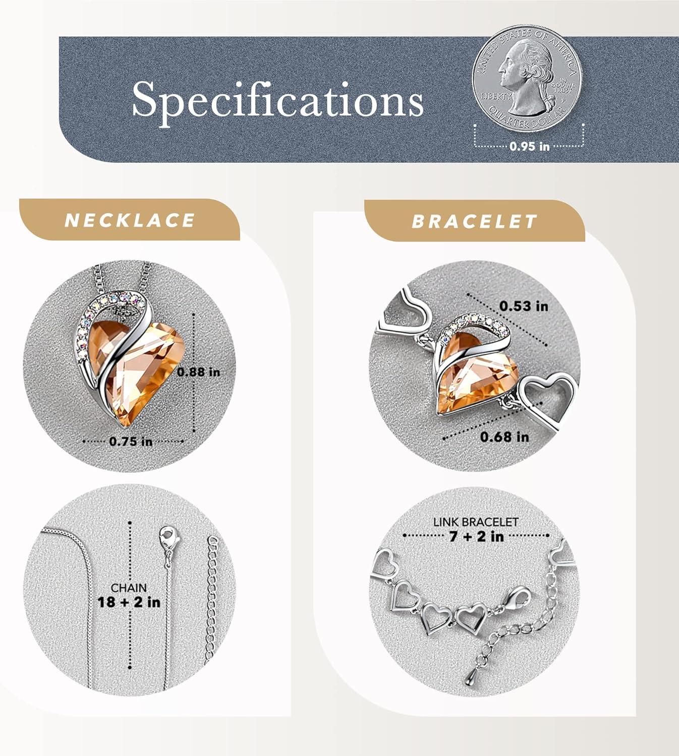 imageLeafael Infinity Love Heart Necklace and Bracelet for Women Healing Stone for Energy Crystal Jewelry Silver Tone Bundle Gifts for Women Carnelian Orange