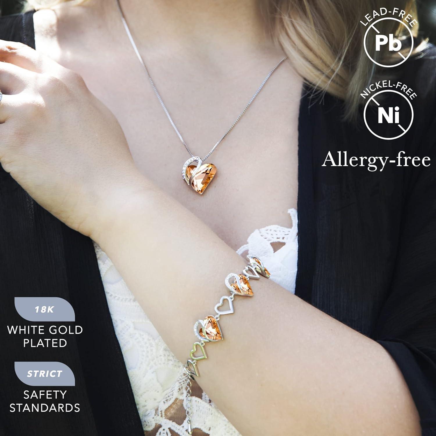 imageLeafael Infinity Love Heart Necklace and Bracelet for Women Healing Stone for Energy Crystal Jewelry Silver Tone Bundle Gifts for Women Carnelian Orange