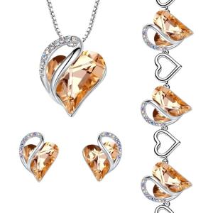 Leafael Infinity Love Heart Necklace, Stud Earrings, and Bracelet for Women, Healing Stone for Energy Crystal Jewelry, Silver Tone Gifts for Women, Carnelian Orange