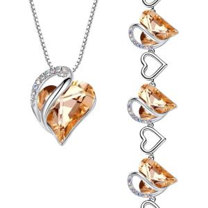 Leafael Infinity Love Heart Necklace and Bracelet for Women, Healing Stone for Energy Crystal Jewelry, Silver Tone Bundle Gifts for Women, Carnelian Orange
