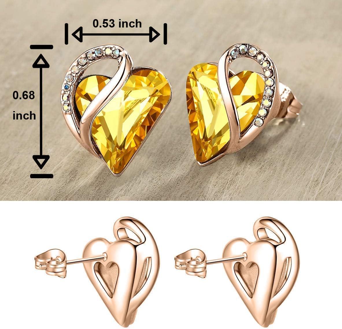 imageLeafael Infinity Love Crystal Heart Bundle Jewelry Set with Amber Brown Healing Stone Crystal for Balance Gifts for Women Necklace Earrings Bracelet 18K Rose Gold Plated